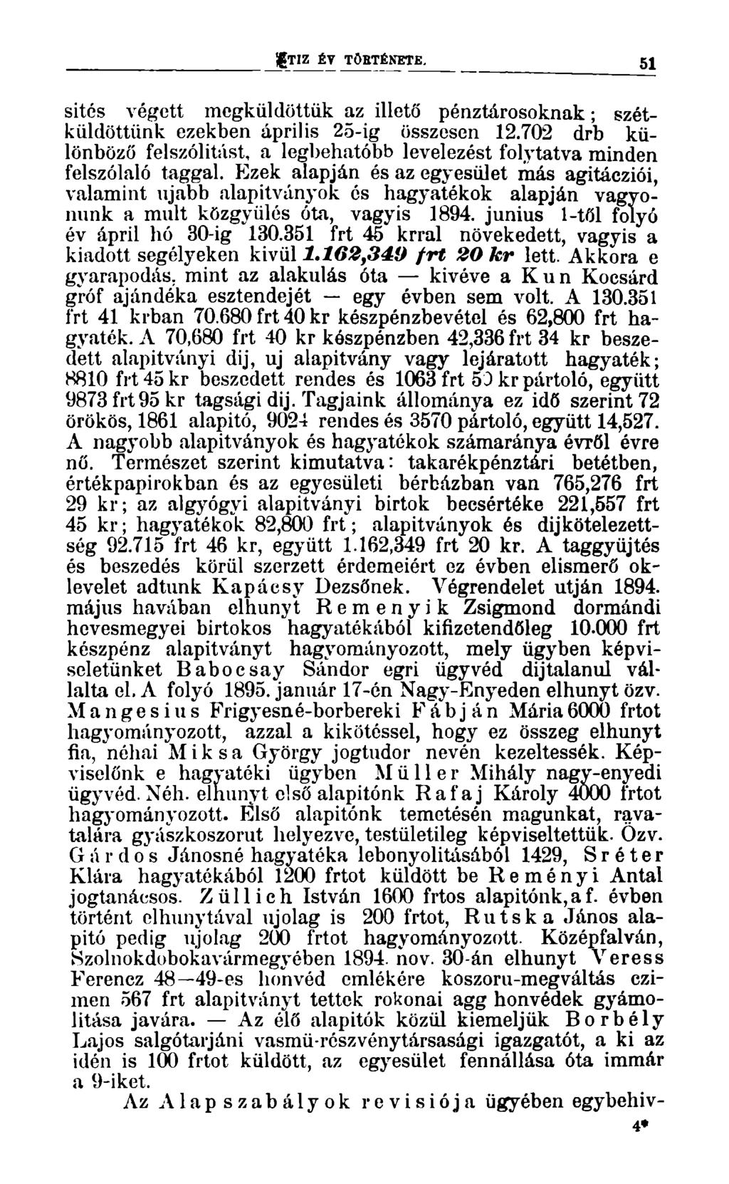 jgtiz ÉT TÖETÉNETE. 51 sités végett megküldöttiik az illető pénztárosoknak; szétküldöttiink ezekben április 25-ig összesen 12.
