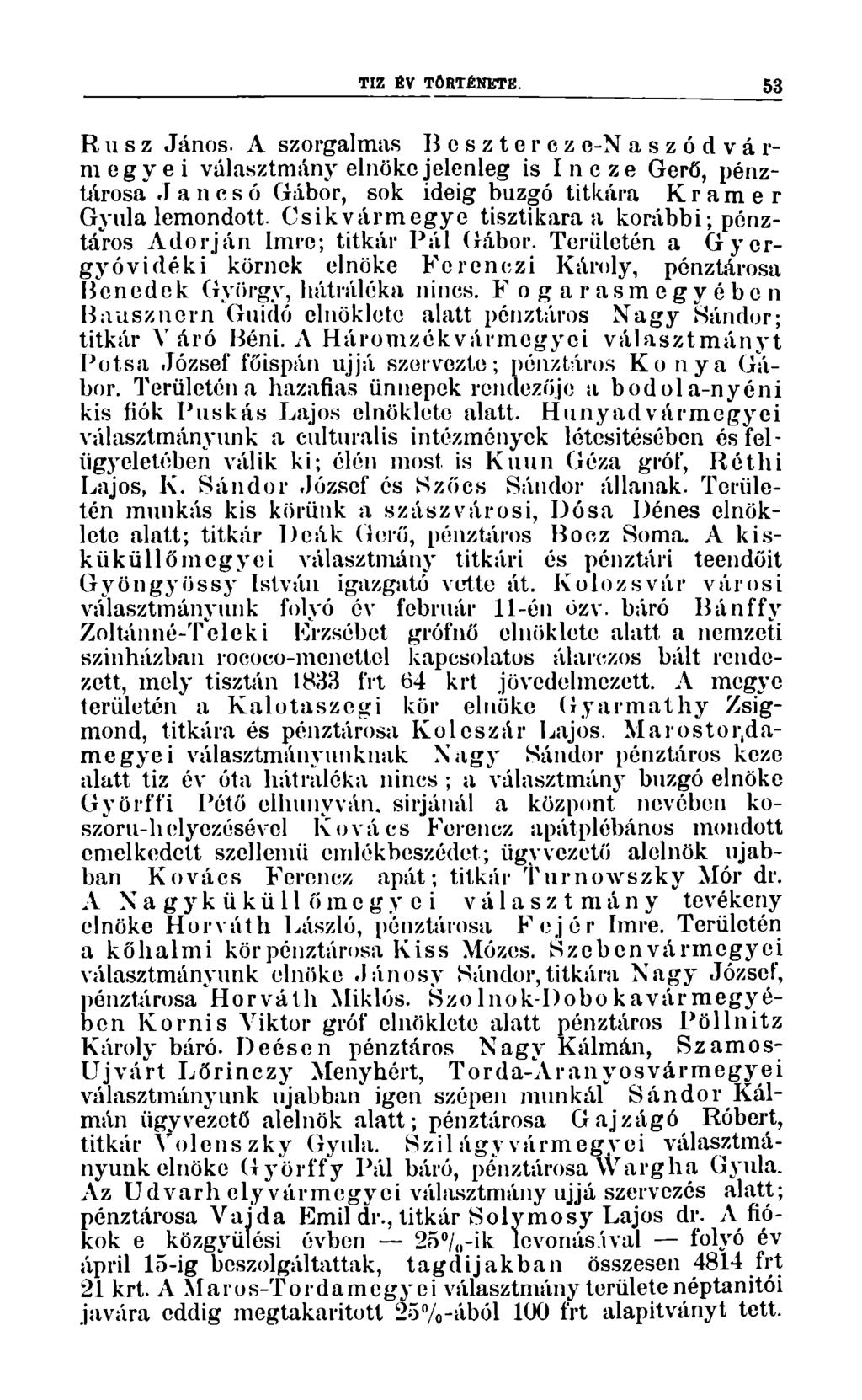 TIZ ÉV TÖBTÉNETK. 53 R u s z János.
