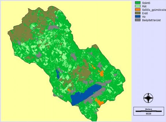 8-6. ábra A Velencei-tó vízgyűjtőjének földhasználata a 2004. évben. Forrás: Verőné Wojtaszek M., 20098-2. táblázat A Velencei-tó vízgyűjtőjének földhasználata változása (1990-2004 között).