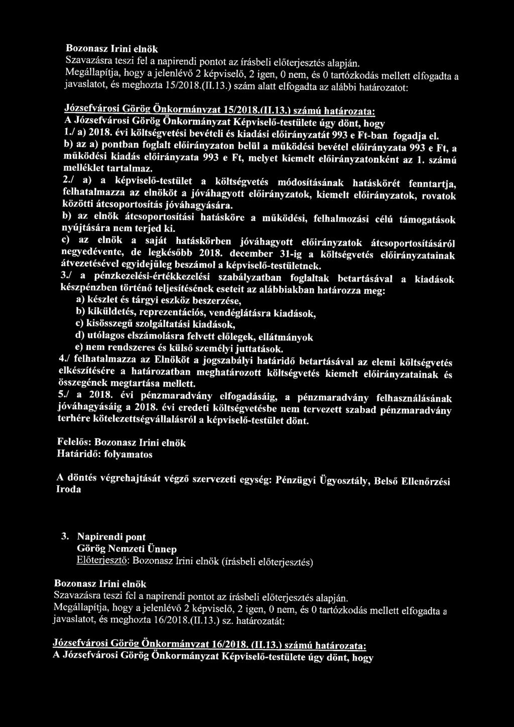 Bozonasz Irini elnök Szavazásra teszi fel a napirendi pontot az írásbeli előterjesztés alapján.