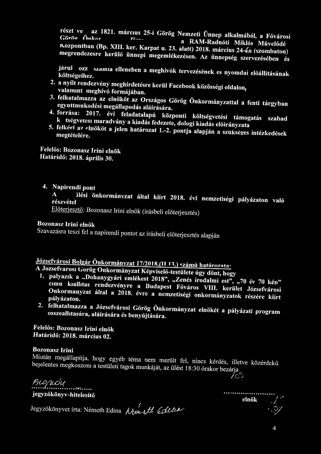 S l ^ A V 182h 25_Í GÖrÖg Nemzeti ^ r Ünne P alkalmából, a Fővárosi a RAM-Radnóti Miklós ' Művelődi Központban (Bp. XIII. ker. Karpat u. 23. alatt) 2018. március 24-*'n (szombaton!