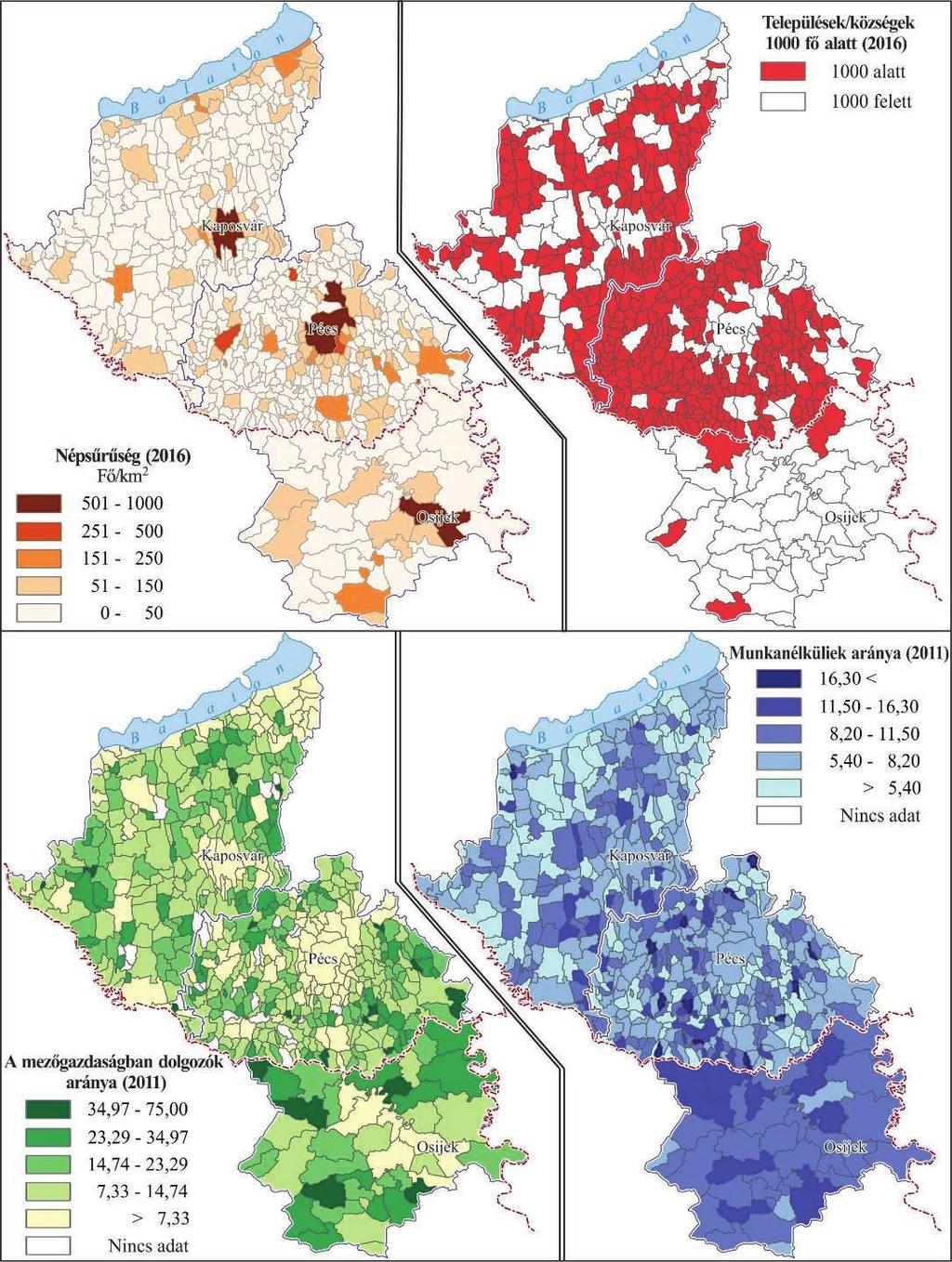 2. 3. Ábra: A RURES kutatási terület belső mintázatai Forrás: KSH és DZS adatok alapján saját szerkesztés A népesség korcsoportok szerinti megoszlása szerint a 14 év alatti, fiatal korcsoportok