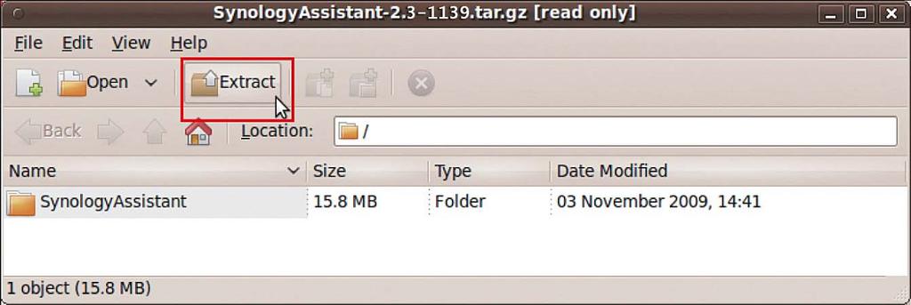 4 Kattintson a Kibontás lehetőségre, majd csomagolja ki a SynologyAssistant mappát a /usr/local helyre vagy más elérési útra. 3.