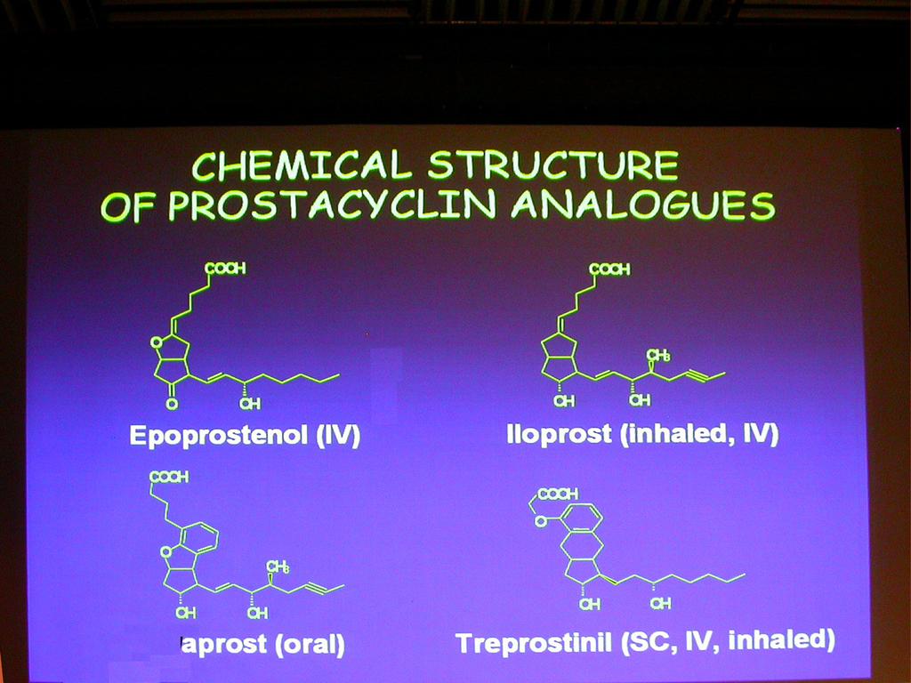 Prosztaciklin analóg szerek képlete Epoprostenol (iv) Iloprost (inh, iv) Beraprost (oralis) Treprostinil