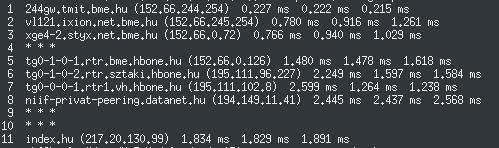 Traceroute csomagútvonal felderítése 2.