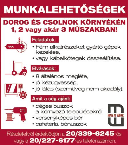 : 30/284-0787 Műszeripari tevékenységet folytató cég keres munkatársakat az alábbi