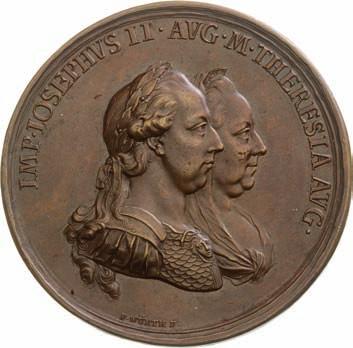 IMP FRANCISCUS AVG M THERESIA AVG Mária Terézia és I. Ferenc mellképe jobbra, alul szignatura /Brustbild des Kaisers und der Kaiserin n. r.