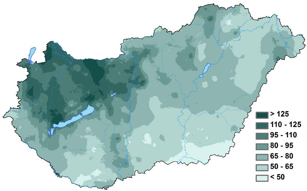 Nagyobb pozitív irányú eltérés a Duna középső és a Tisza alsó szakaszán volt, azonban Budapest környékén és az Északi-középhegység magasabban fekvő területein az anomália értéke elérte a 3 C-ot is.