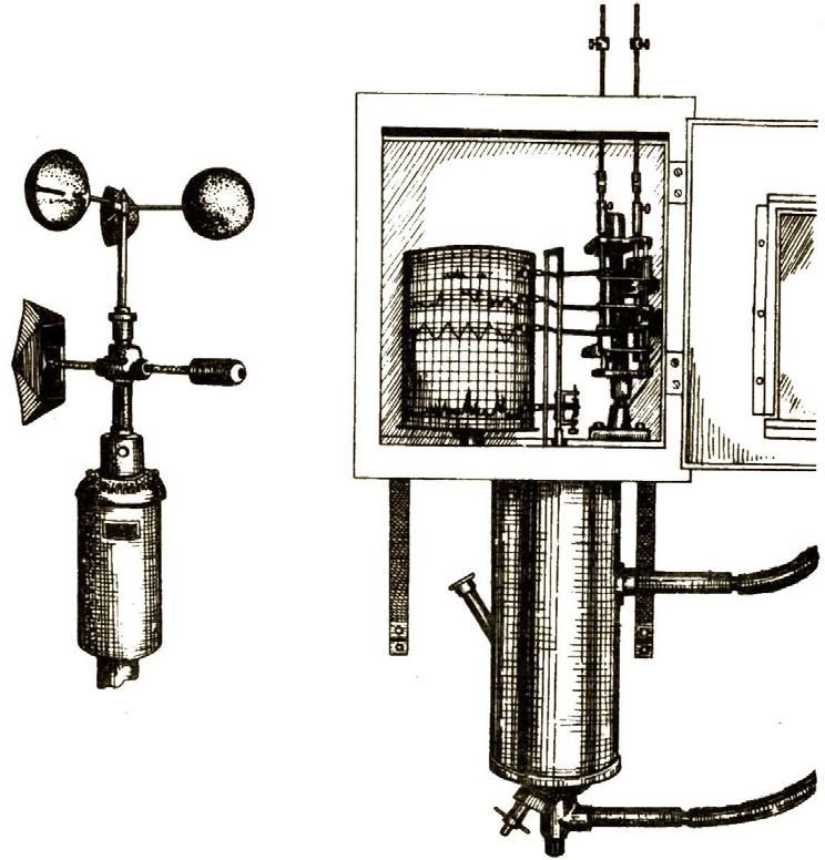 ábra: A Hellmann-féle csapadék edény és üveghenger (Róna 1925) 9. ábra: Hellmann rendszerű esőíró, ombrográf (Róna, 1925) 10.
