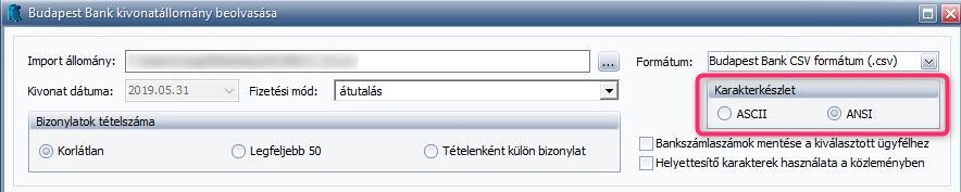 Egyéb: Amennyiben helytelen karaktereket látunk a beolvasott állományban, akkor javasolt a Karakterkészletet átváltani az importer ablakában.