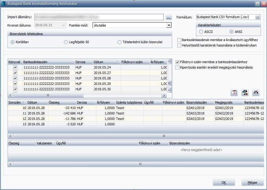 A megfelelő bankot kiválasztva az ablak bal felső sarkában található, hogy az adott bank esetében milyen típusú fájlt/fájlokat tud kezelni az importer.