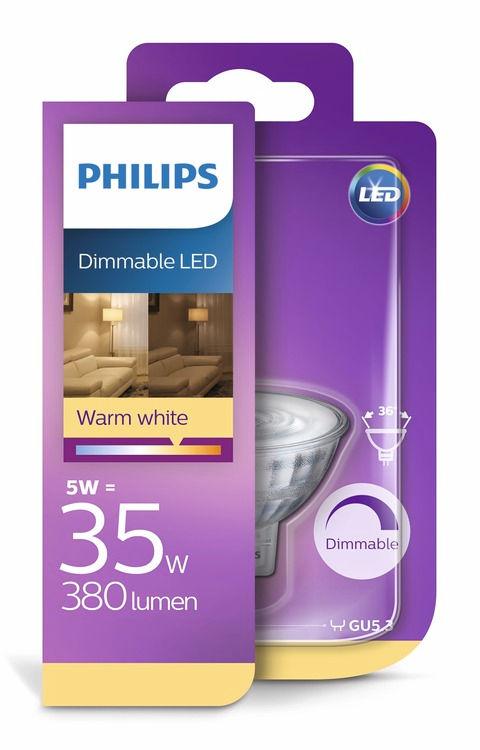 PHILIPS LED Spotlámpa (szabályozható) 5 W / 35 W GU5.3 Meleg fehér szabályozható Tartós kialak.