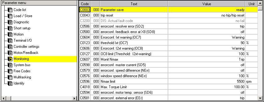 Commissioning Configuration of control interface (control and status word) Toggle bit monitoring 6 In the GDC, the error limit (C3161) and error handling (C3160) can be set in the parameter menu