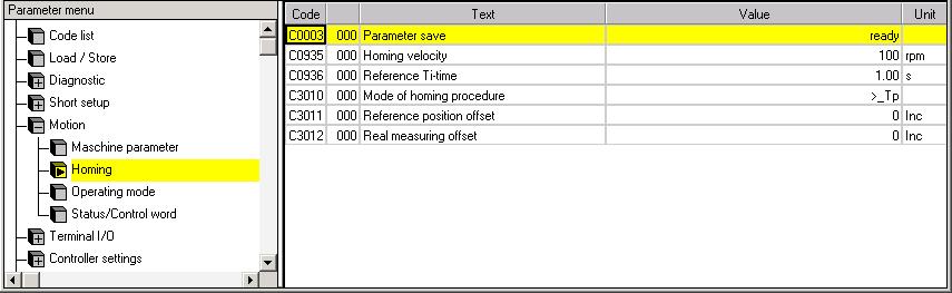 6 Commissioning Setting of homing parameters Homing parameters 6.10 Setting of homing parameters During homing the drive traverses in a preselected mode (C3010).