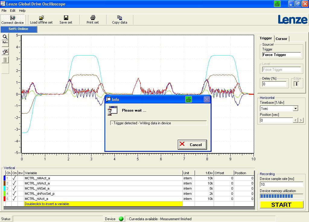 Diagnostics Diagnostics with Global Drive Oscilloscope (GDO) Diagnostics with GDO 9 7. Select the variables the values of which are to be recorded during positioning.