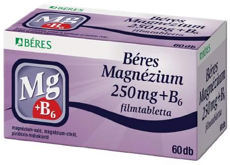 itaminok, ásványi anyagok Béres Magnézium 250 mg + B 6 filmtabletta, 60 db Napi 1 filmtabletta a magnéziumhiány megelőzésére és kezelésére.