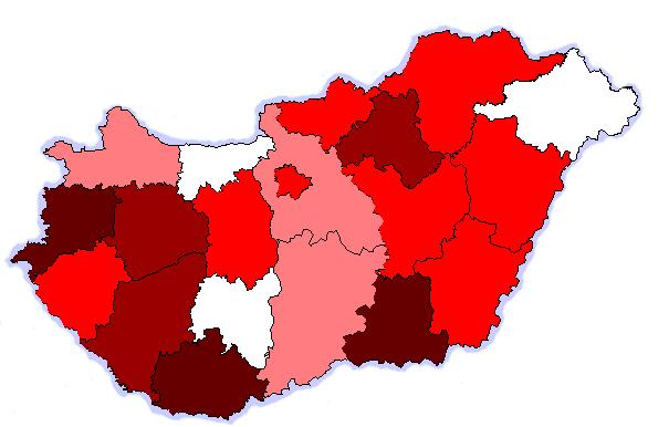 A foglalkoztatottak aránya a 15-64 éves népességben megyénként Országos arány: 56,2% Magyarországi munkaerõpiac,2003, Foglalkoztatási Hivatal Országos Foglalkoztatási Közalapítvány, Budapest 2003.98.