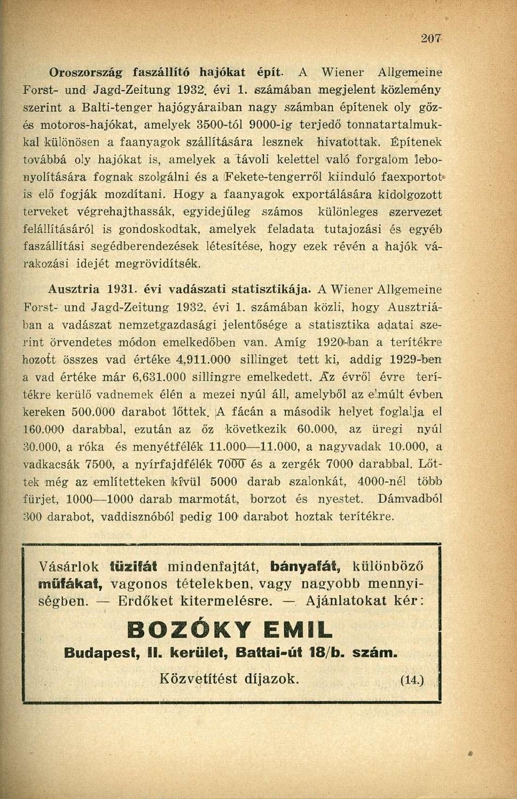 Oroszország faszállító hajókat épít. A Wiener Allgemeine Forst- und Jagd-Zeitung 1932. évi 1.