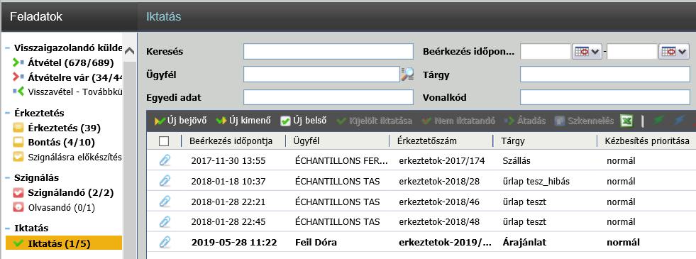 Ezzel egy lépésben végezhetjük el az érkeztetést, bontást és szignálást.