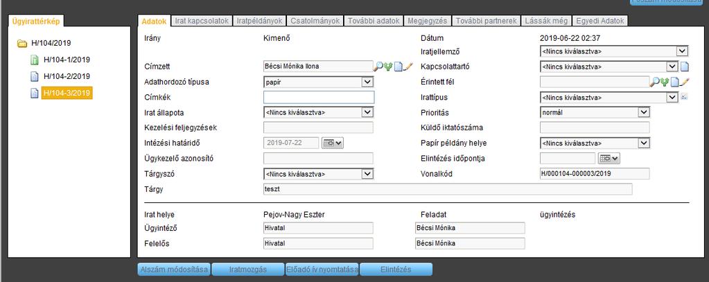 kimenő és belső alszám iktatást. - Nyomtatás, Excel ikonok: az Ügyirataimban lévő főszámok listáját kinyomtathatjuk, vagy kiexportálhatjuk Excel táblázatba.