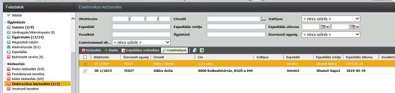 Aláírások megtekintése A Feladatok főmenü Kiadmányozás, Expediálás vagy Elektronikus kézbesítés menüpontjában jelöljük ki az iratot és a