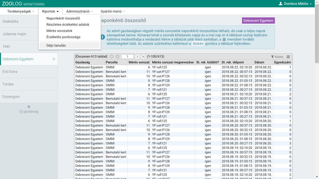 ZooLog Online Report készítés R interface Oracle adatbázishoz Automatikus vizuális