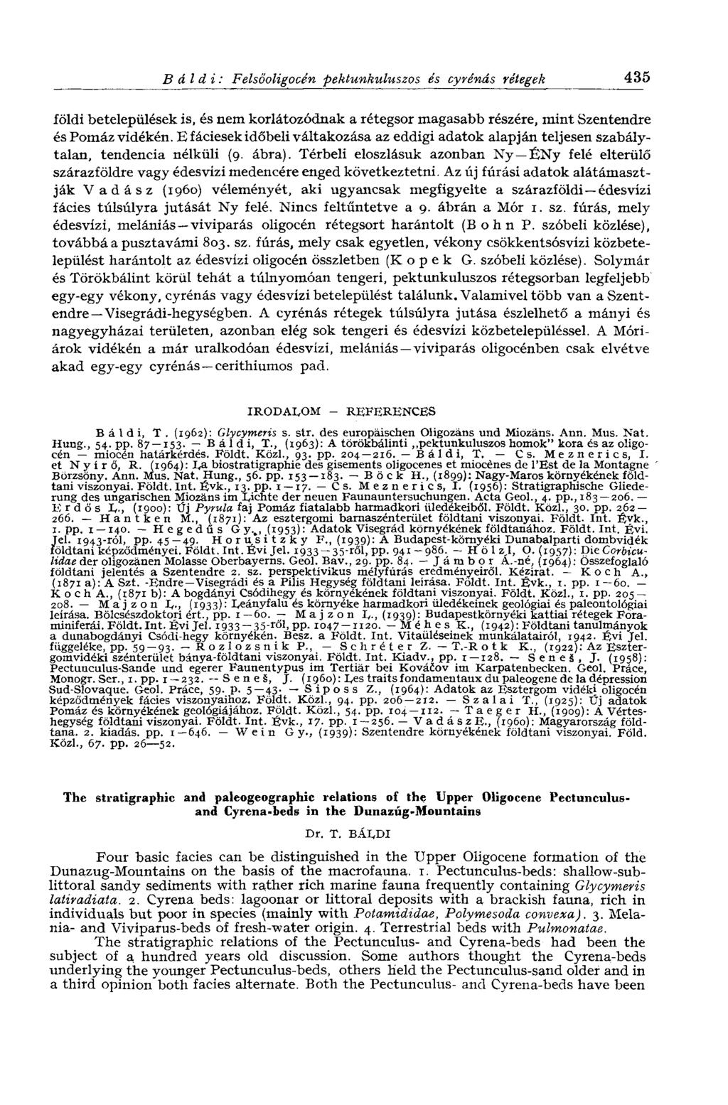 В áld i: Felsőoligocén pektunhuluszos és cyrénás rétegek 435 földi betelepülések is, és nem korlátozódnak a rétegsor magasabb részére, mint Szentendre és Pomáz vidékén.