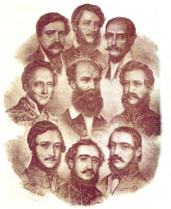 Deák Ferenc igazságügy, Kossuth Lajos pénzügy, Mészáros Lázár hadügy, herceg Esterházy Pál közügy, gróf Batthyány Lajos miniszterelnök, Szemere Bertalan