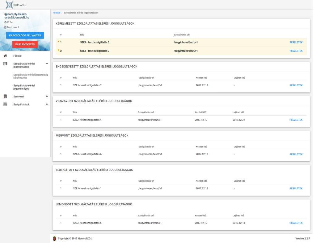 IdomSoft Zrt. vv1.0.1, 2018-03-26 KKSZB Rendszer Felhatalmazási Nyilvántartás (RFNY) Ábra 18.
