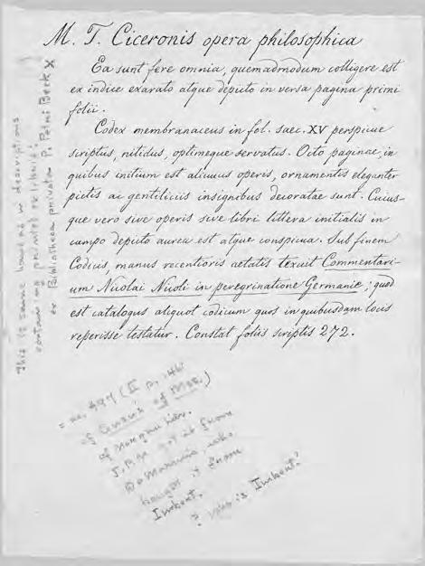 EGY CORVINA TÖRTÉNETE 22. Rómer Flóris: A Cicero-corvina katalóguscédulájának másolata, 1869 Budapest, Országos Széchényi Könyvtár, Fol. Hung. 1110/I, fol. 316r 21.