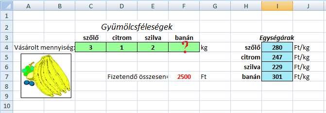 Példa: Biztos, hogy 3 kg szőlőt, 1 kg citromot és 2 kg szilvát akarunk venni, de