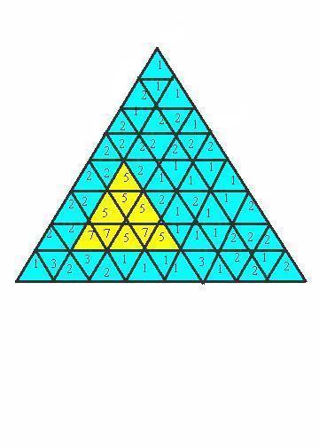 valamelyik cellájával. A baloldali ábrán egy téglalapszigetet, a jobboldali ábrán egy háromszögszigetet látunk sárga színnel bejelölve. K.