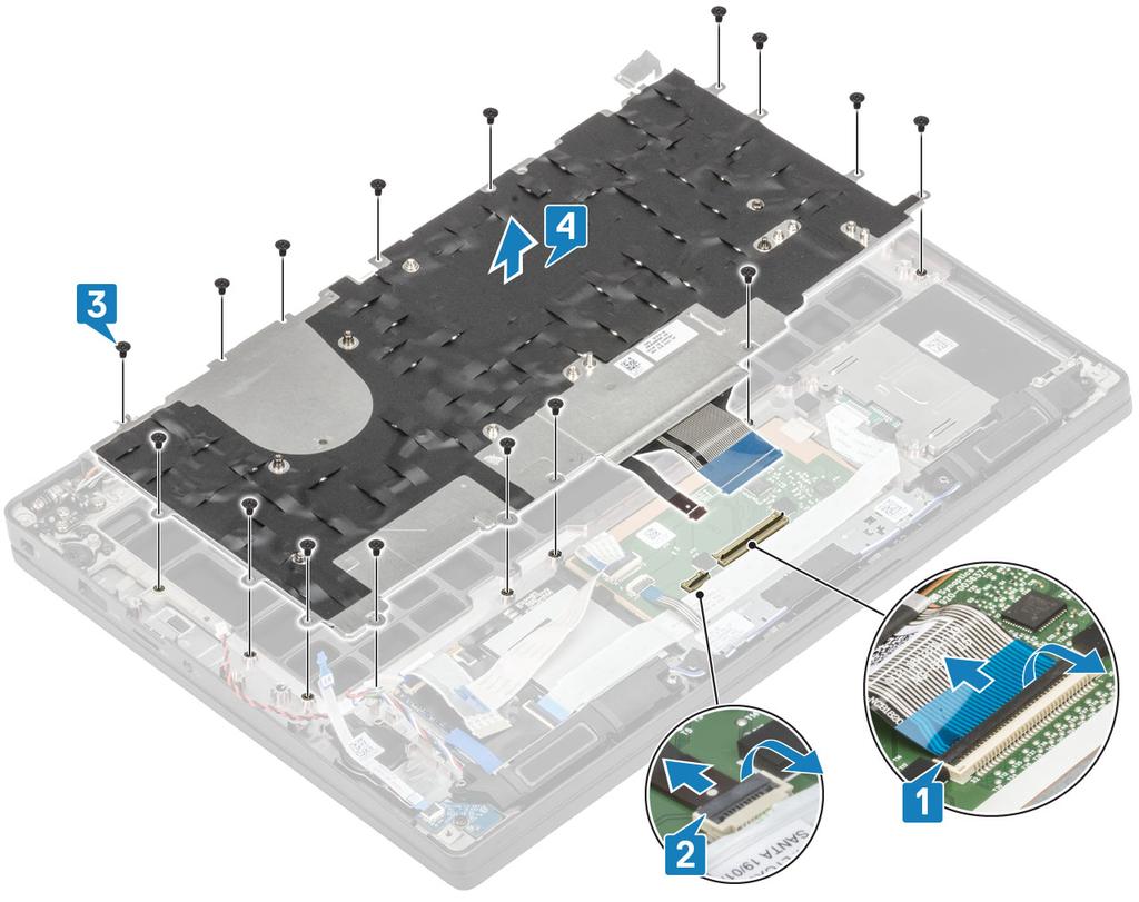 6 Távolítsa el a WLAN-kártyát. 7 Távolítsa el a hűtőborda-ventilátor szerkezetet. 8 Távolítsa el a tápadapterportot. 9 Távolítsa el a kijelzőszerkezetet. 10 Távolítsa el az alaplapot.
