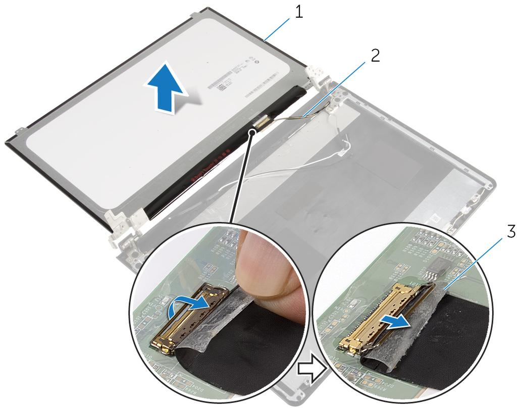 4 Csatlakoztassa le a kijelzőkábelt a kijelzőpanelen lévő kábelcsatlakozóról.