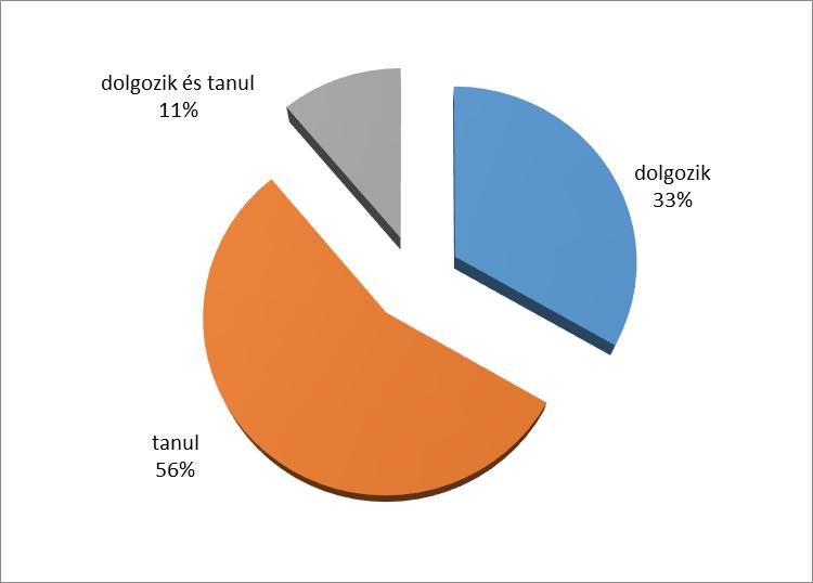 3. ábra A sport mellett végzett tanulás és munka előfordulása (%) A megkérdezettek 67%-a a sport mellett tanulmányokat is folytat (3. ábra).