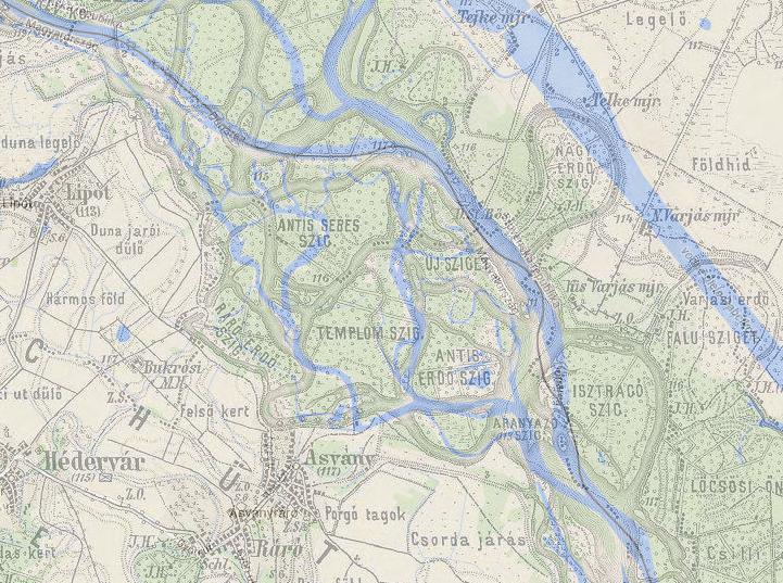 ábra) - jól megfigyelhetjük a folyó és mellékágainak térbeli helyszínrajzi változásait.