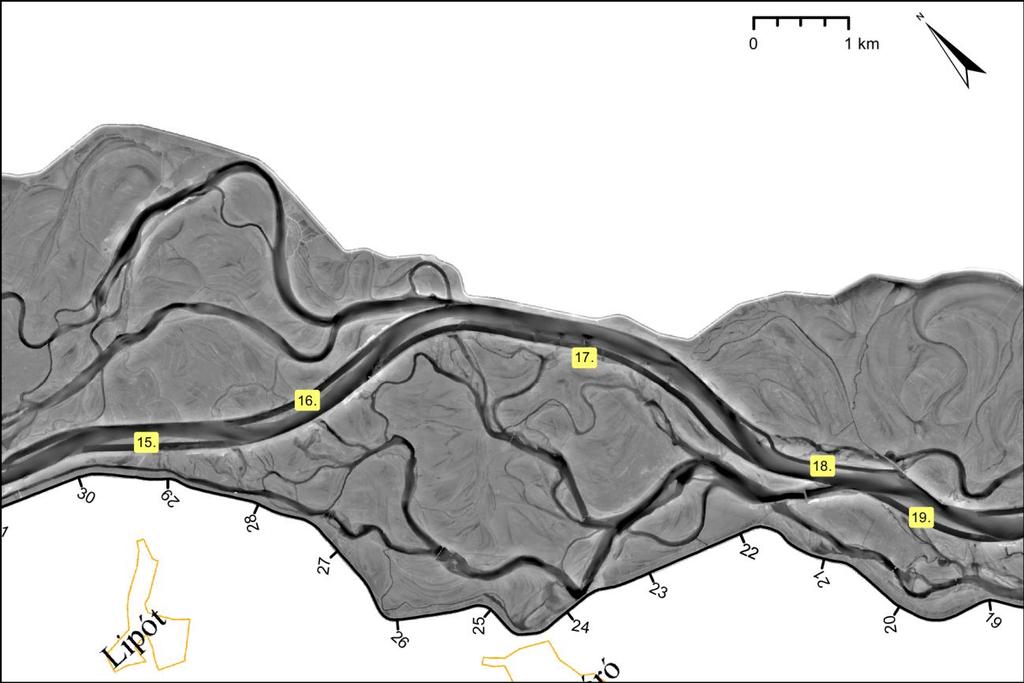 ábra: Az Öreg-Duna zátonyai tervezett elbontásának leképezése a DTM-ben, a Dunasziget- Dunaremete szakaszon. 84.