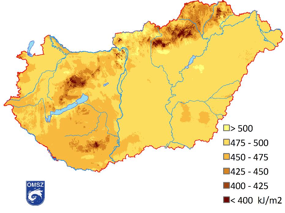 Globálsugárzás Területi eloszlása a