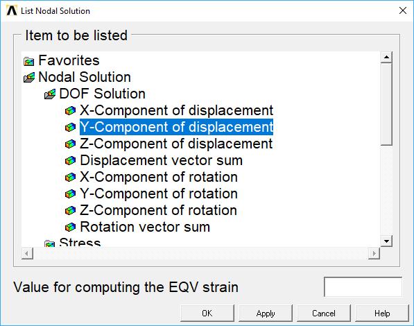 Y-irányú elmozdulásokat ki is listázhatjuk: Utility Menu -> List