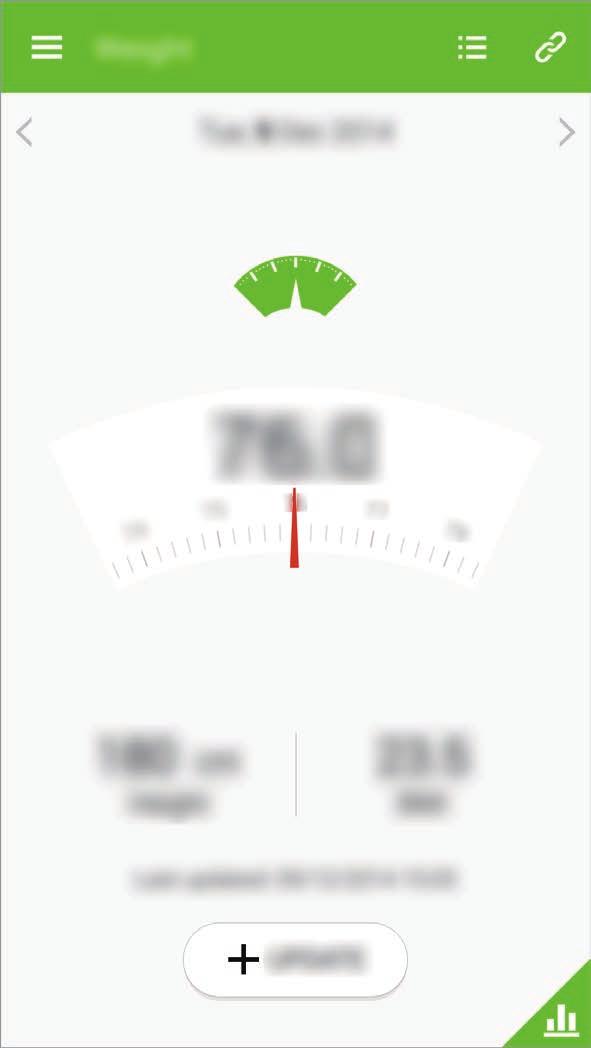 Segédprogramok Testsúly kezelése A súlyváltozások rögzítése és a súlyadatok kezelése. Az S Health kezdőképernyőn érintse meg a Testsúly lehetőséget. A napi súlyadatok naplóinak megtekintése.