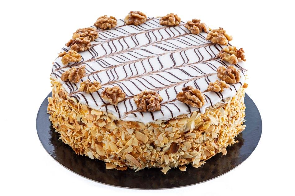 HAGYOMÁNYOS ESZTERHÁZY TORTA A legnemesebb magyar milotai dióból készítjük. Különlegessége, hogy a lisztet darált dióval helyettesítjük, így gluténmentes.