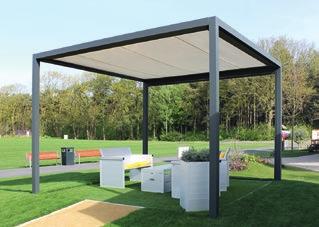 QBUS KÜLÖNLEGES ALUMÍNIUM PERGOLA, VÍZSZINTESEN DÖNTHETŐ TEXTIL TETŐVEL ÉS MERŐLEGES