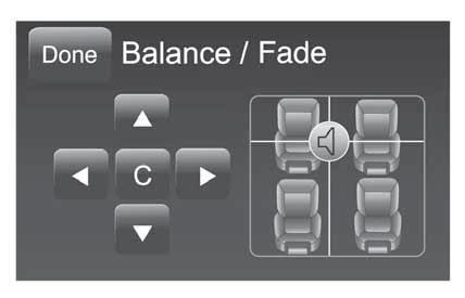 Balance/Fade Nyomja meg a "Balance/Fade" grafikai gombot az elülső és hátsó hangszórókból jövő hang kiegyenlítéséhez.