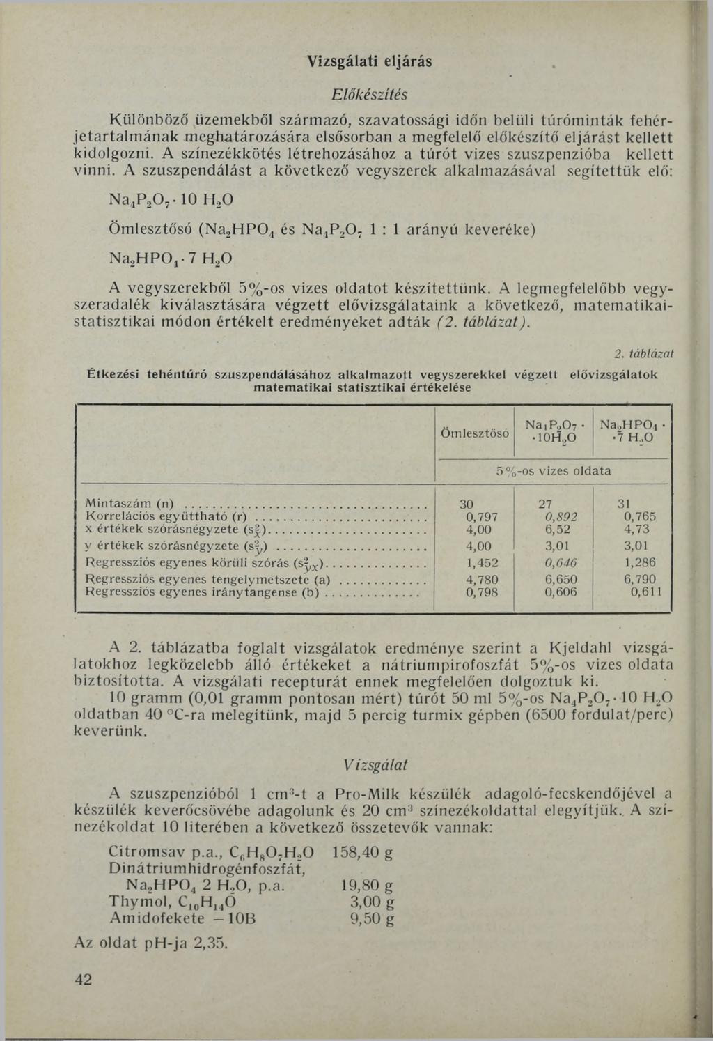Vizsgálati eljárás Előkészítés Különböző üzemekből származó, szavatossági időn belüli túróminták fehérjetartalmának meghatározására elsősorban a megfelelő előkészítő eljárást kellett kidolgozni.