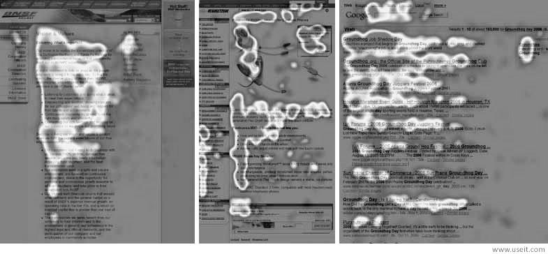 2. {bra: Hőtérképpel összegzett szemmozg{s honlapok olvas{sakor Forr{s: Nielsen, 2006.