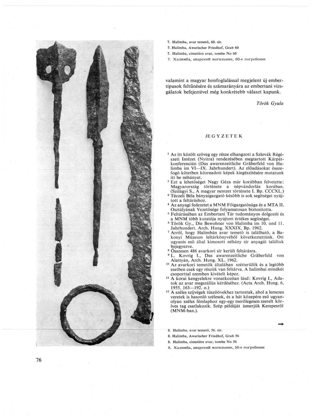 7. Halimba, avar temető, 60. sír. 7. Halimba, Awarischer Friedhof, Grab 60 7. Halimba, cimetière avar, tombe No 60 7.