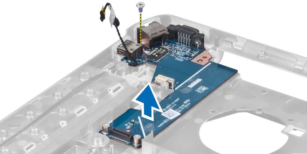 4. Emelje ki a számítógépből a Bemeneti/kimeneti (I/O) modult. Az I/O panel beszerelése 1. Tegye a Bemeneti/kimeneti (I/O) kártyát a számítógépbe. 2.