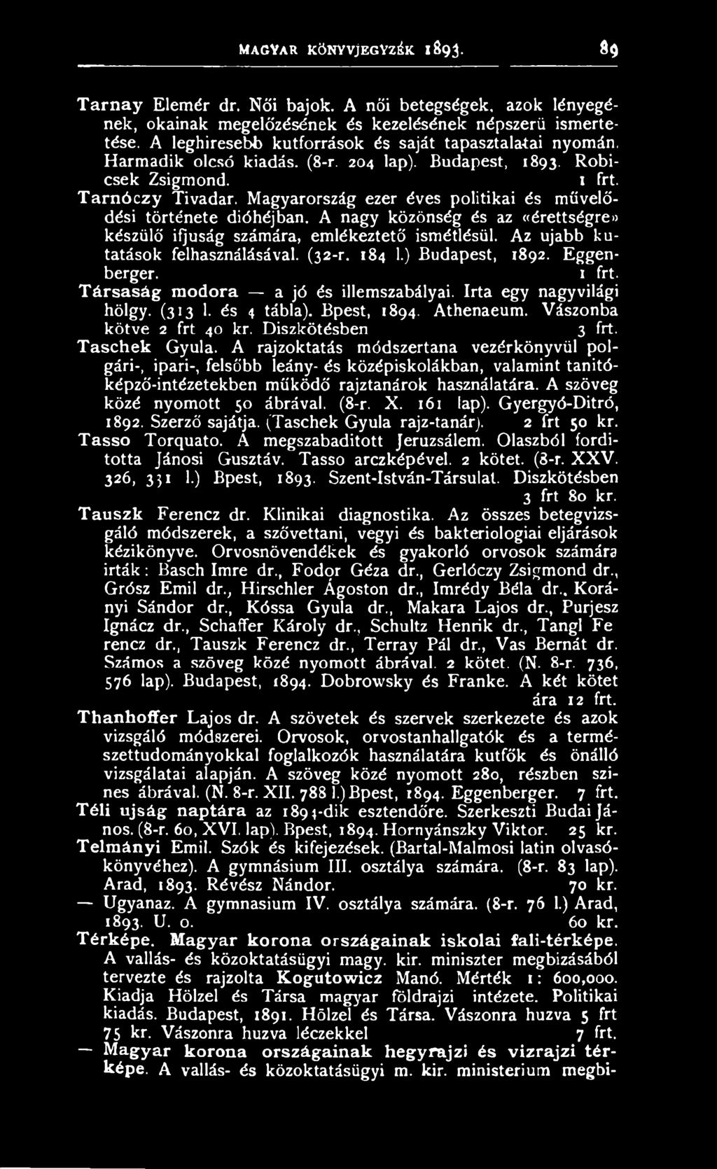 T asch ek Gyula. A rajzoktatás módszertana vezérkönyvül polgári-, ipari-, felsőbb leány- és középiskolákban, valamint tanítóképző-intézetekben működő rajztanárok használatára.