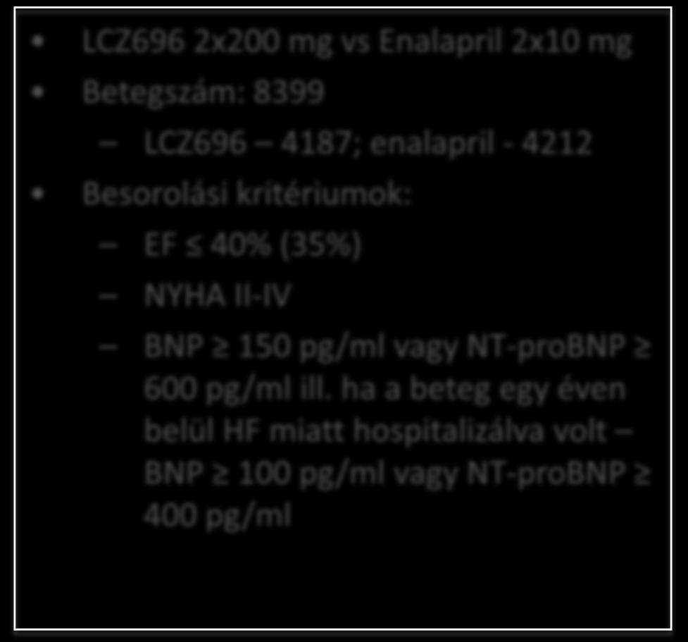 ARNI PARADIGM-HF vizsgálat LCZ696 2x200 mg vs Enalapril 2x10 mg