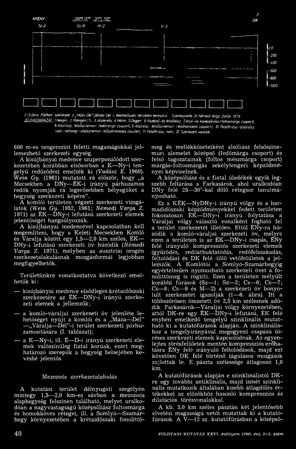 A kisúj bányai medence szuperponálódott szerkezetében korábban elsősorban а К Ny-i tengelyű redőződést emelték ki (Vadász E. 1960). Wein Gy.